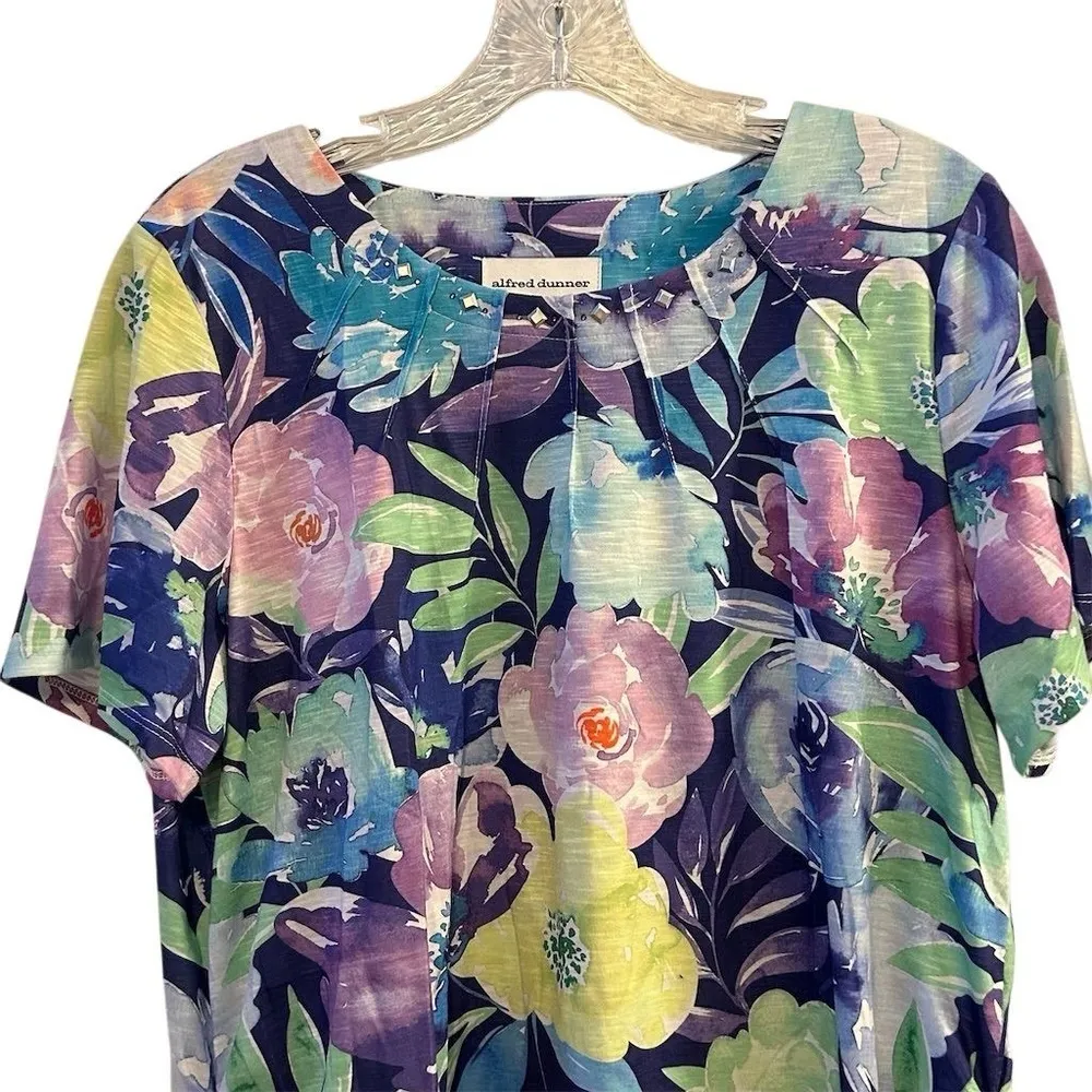 Alfred Dunner Women's Floral Cinched Waist Tee Multicolor Size M - Image 6