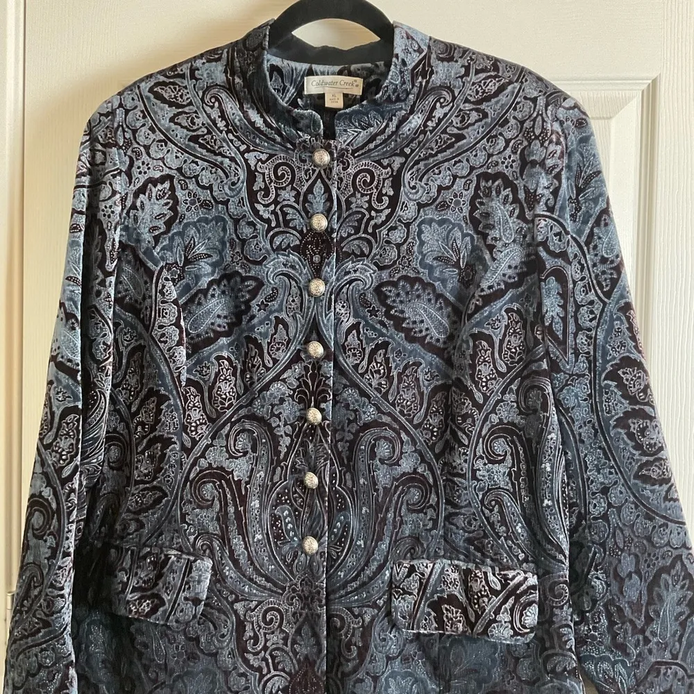 Coldwater Creek Velvet Paisley Jacket Blue & Brown Print Size X-Large women’s - Image 4