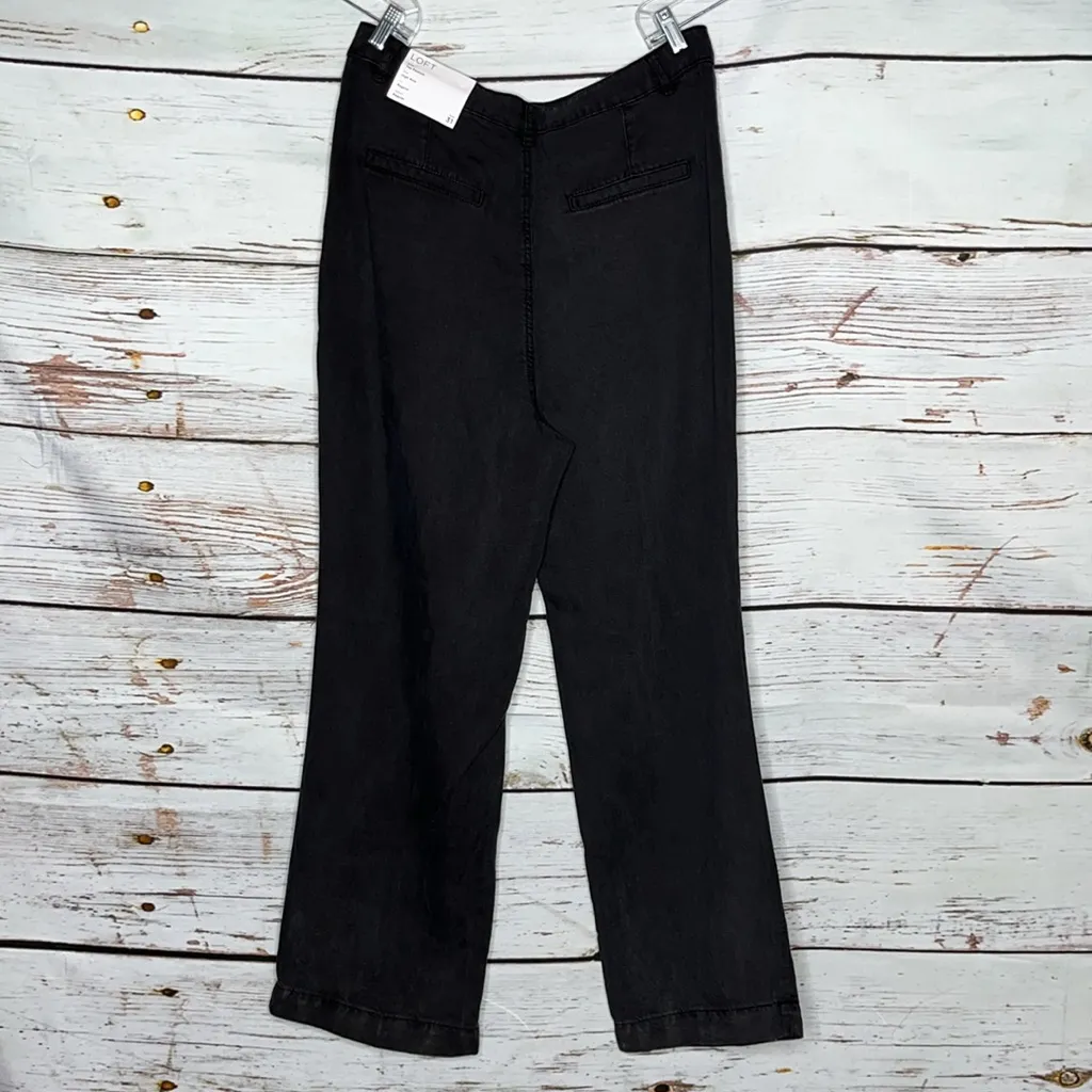 LOFT Ann Taylor NWT Size 31/12 Black Denim Linen Blend High Rise Palazzo Jeans - Image 3