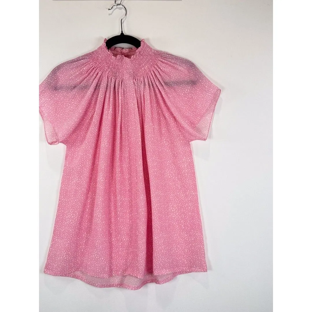 Rungolee Womens Top Pink Splatter Katarina Blouse Smocked Old Fashion Size XS - Image 5