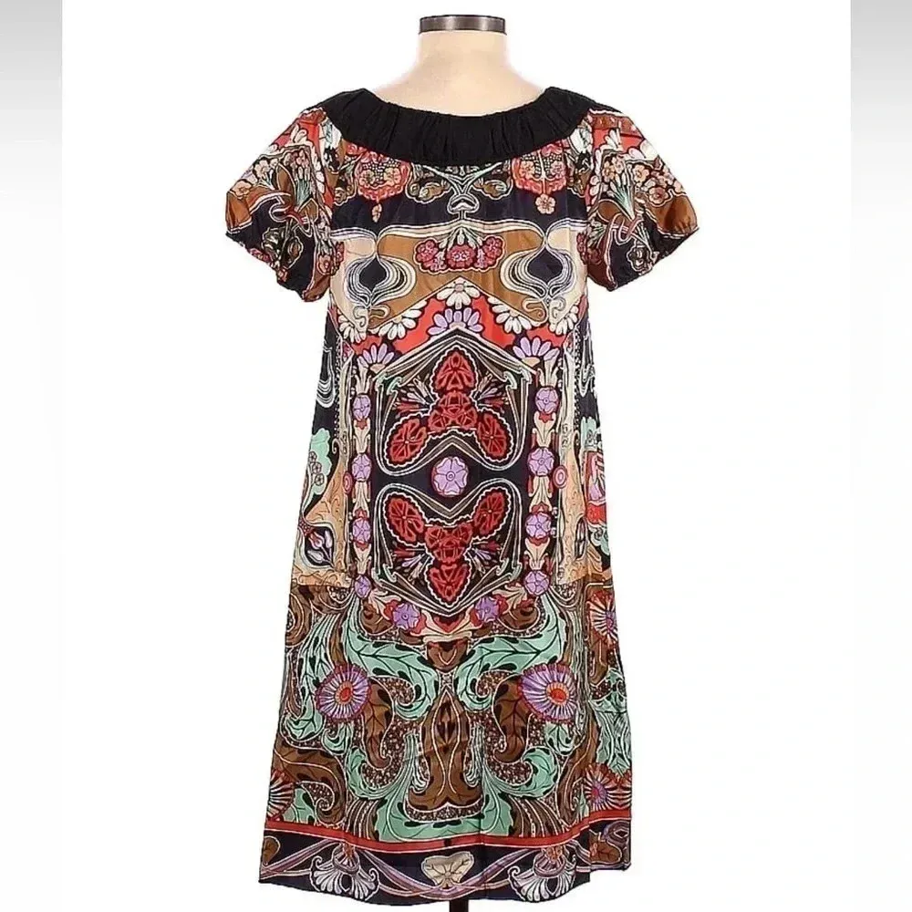Anna Sui For Anthropologie Art To Wear Nouveau Bohemian 100% Silk Dress Size 2 - Image 2