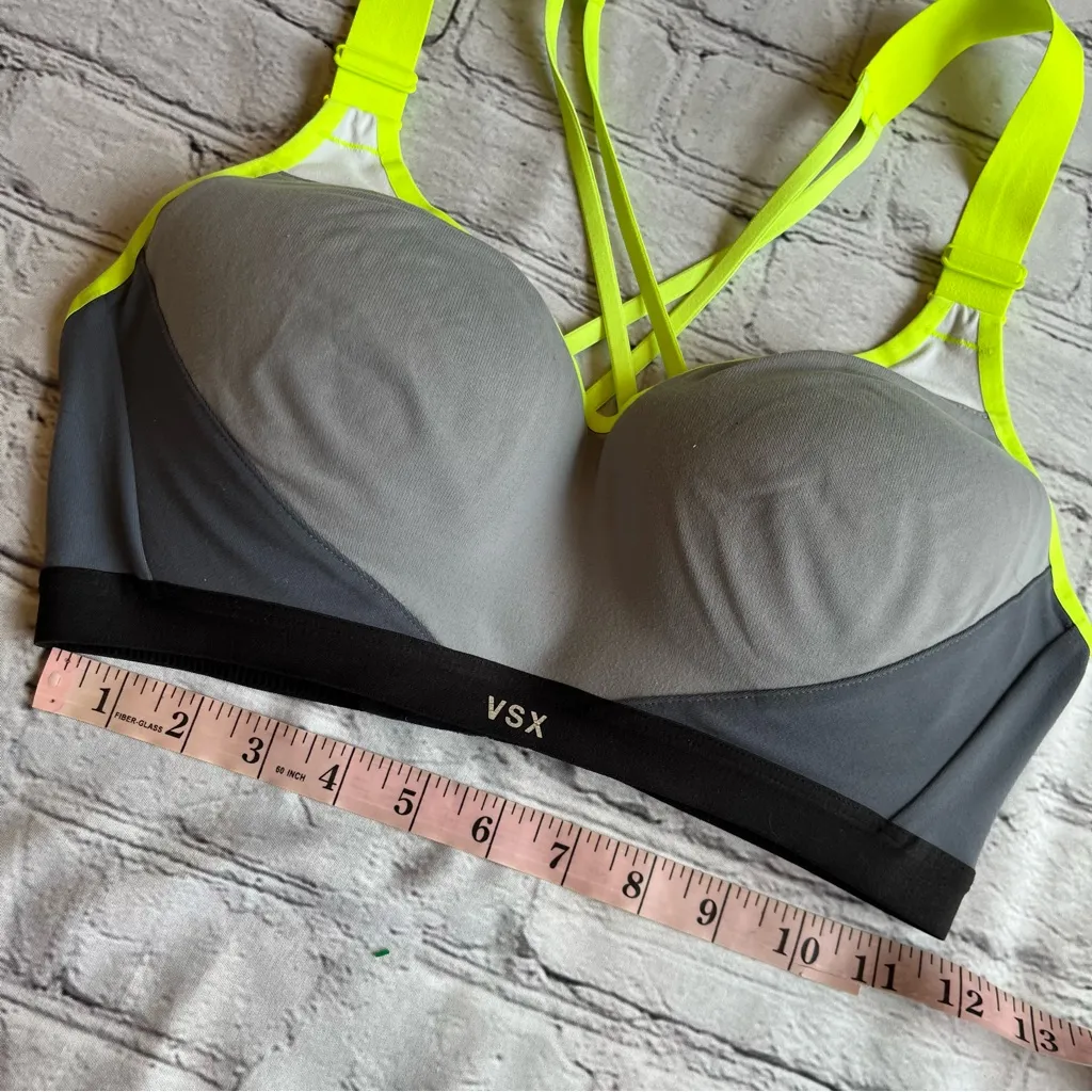 VSX Sports Bra Victoria's Secret 34C Gray & Neon Green Workout Running Gym Top Size undefined - Image 3