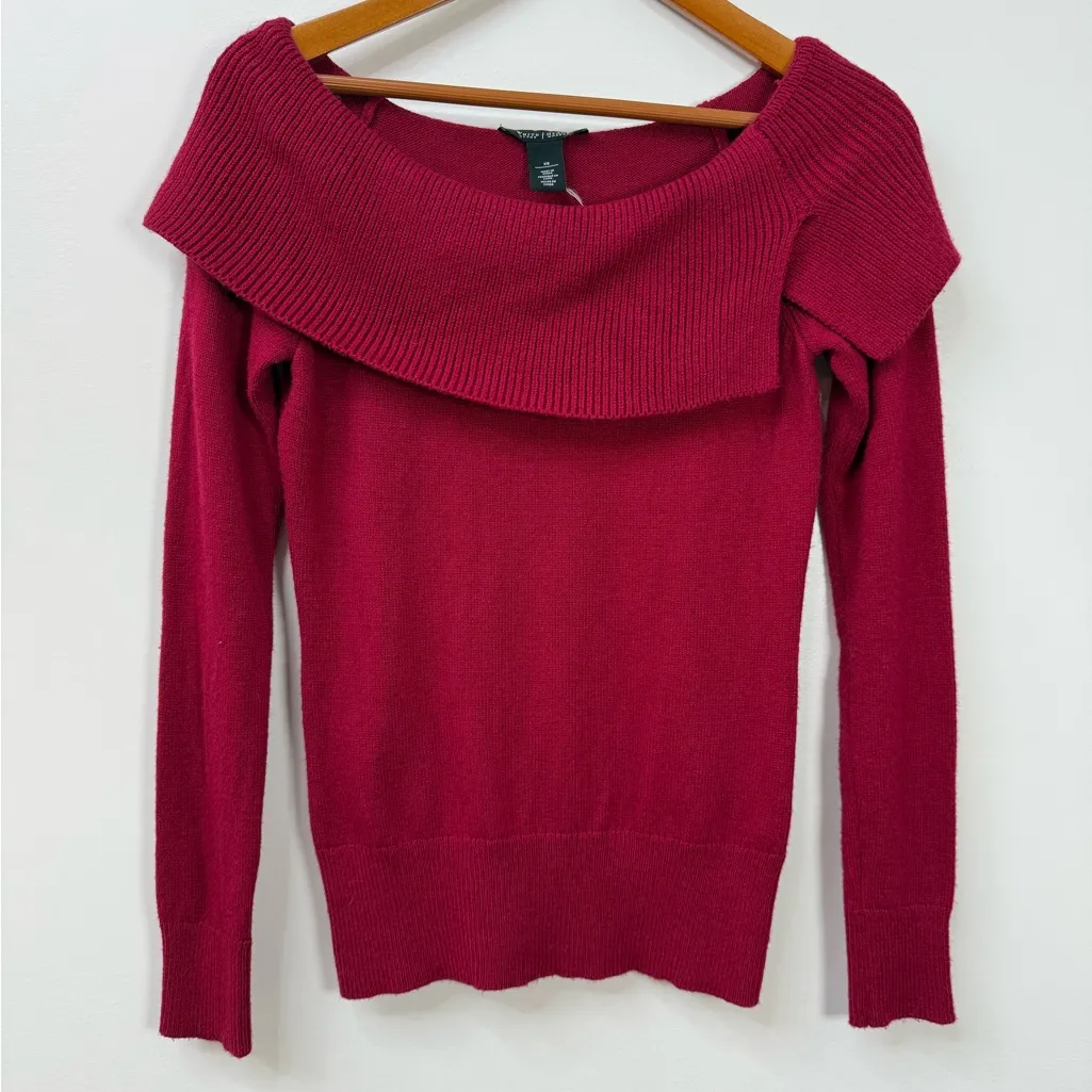 White House Black Market Off-Shoulder Sweater in Deep Red size XS - Image 2