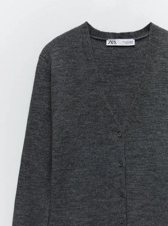 ZARA NWT  Wool Blend Ribbed Long Grey Cardigan - Image 7