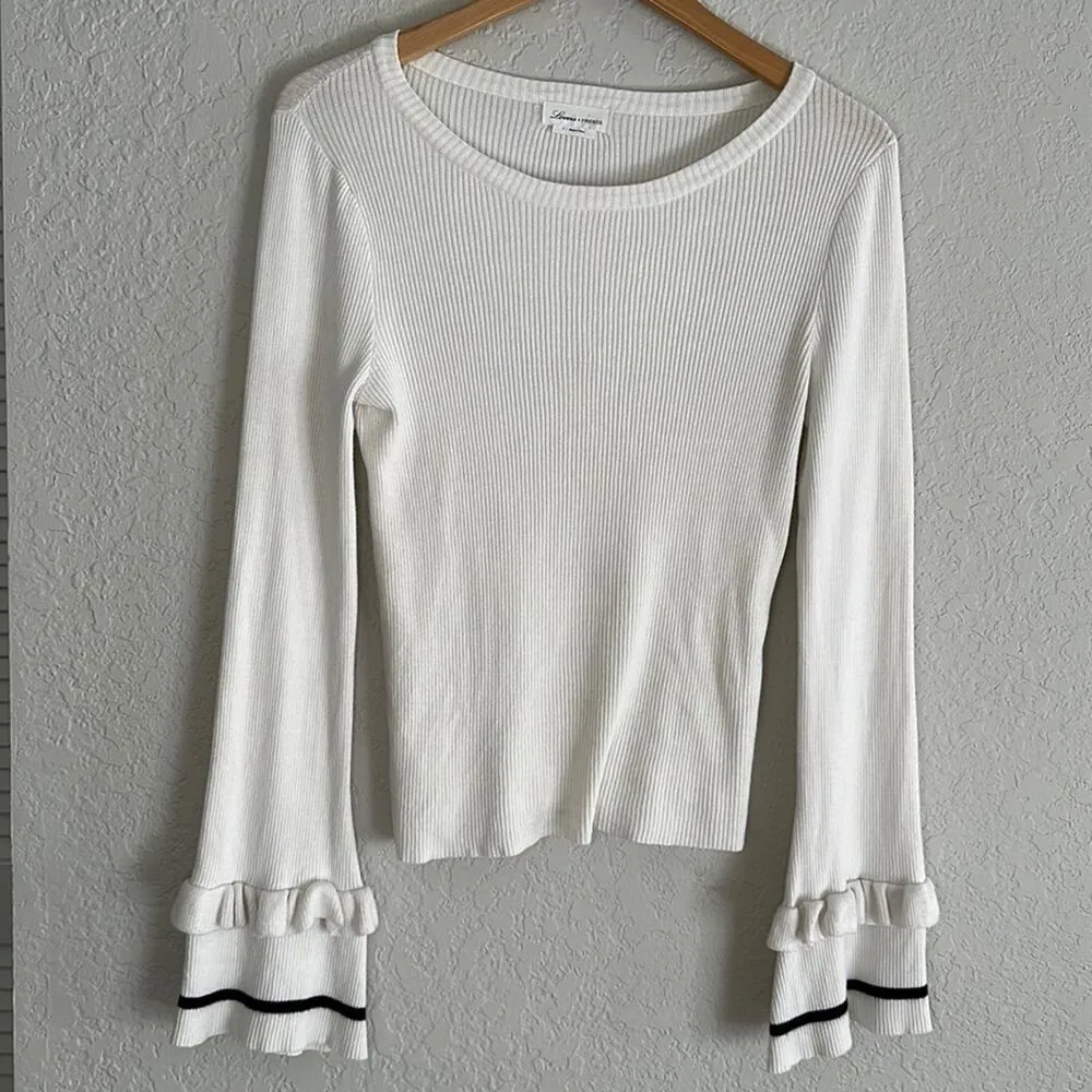 Revolve Lovers + Friends Waterloo White Sweater Ruffle Long Sleeve Minimalist - Image 3