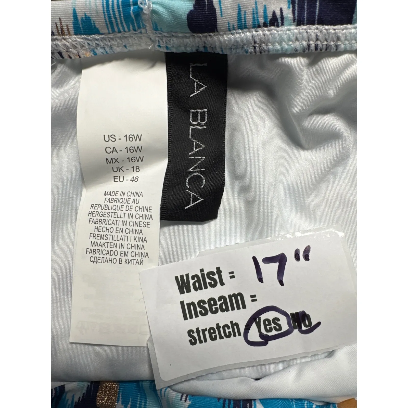 La Blanca Swim Bottom‎ Tummy Control High Waist Blue Gold 16W - Image 3