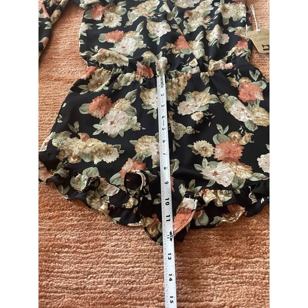 Cotton Candy La Floral Print Women’s lining long Sleeves Romper Size S New Black - Image 7