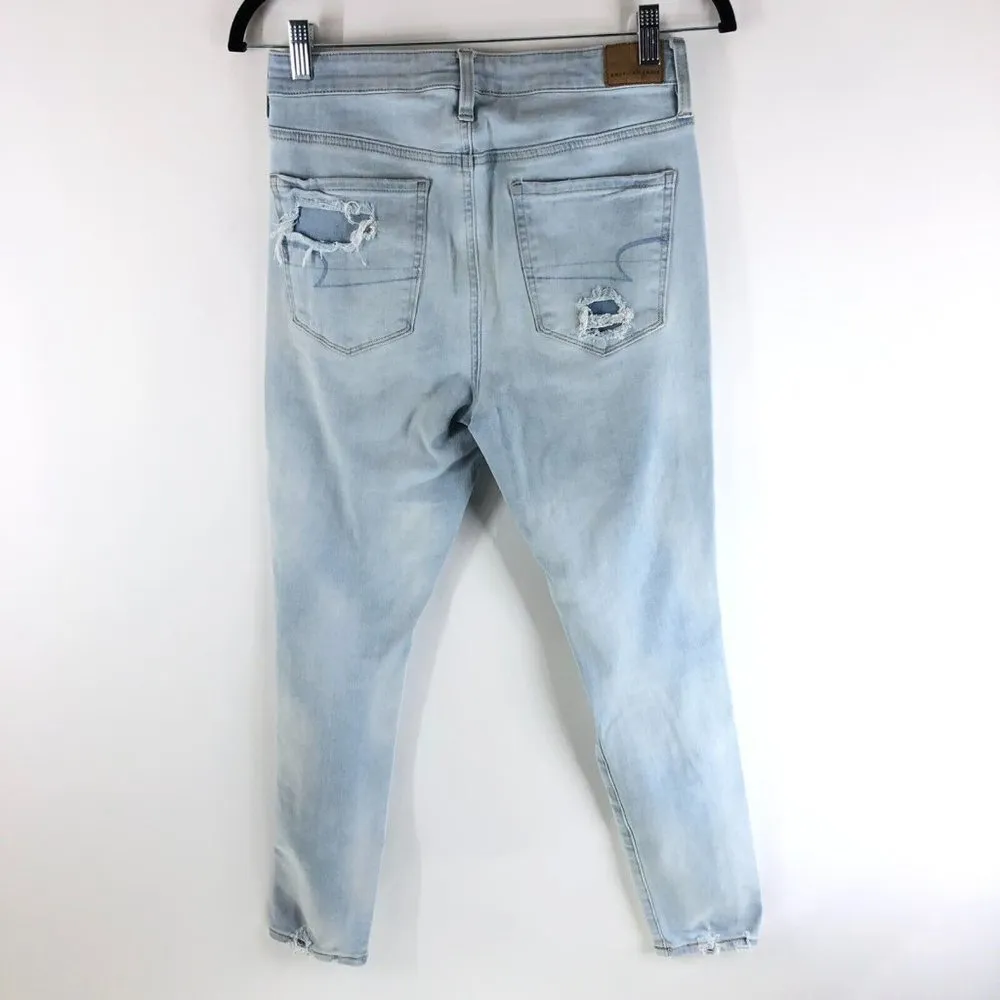 American Eagle Womens Jeans Super Hi-Rise Jegging Crop Light Wash Distressed 8 - Image 2