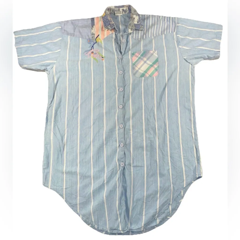 Vintage Patchwork Dress Made In Pakistan Chandni Cotton, One Size Fits All Blue - Image 12