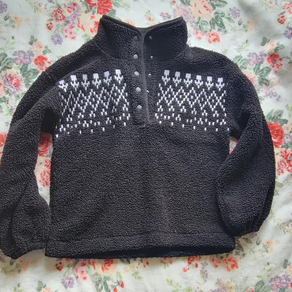 LOFT Fair Isle Sherpa Snap Collar Top - Image 3