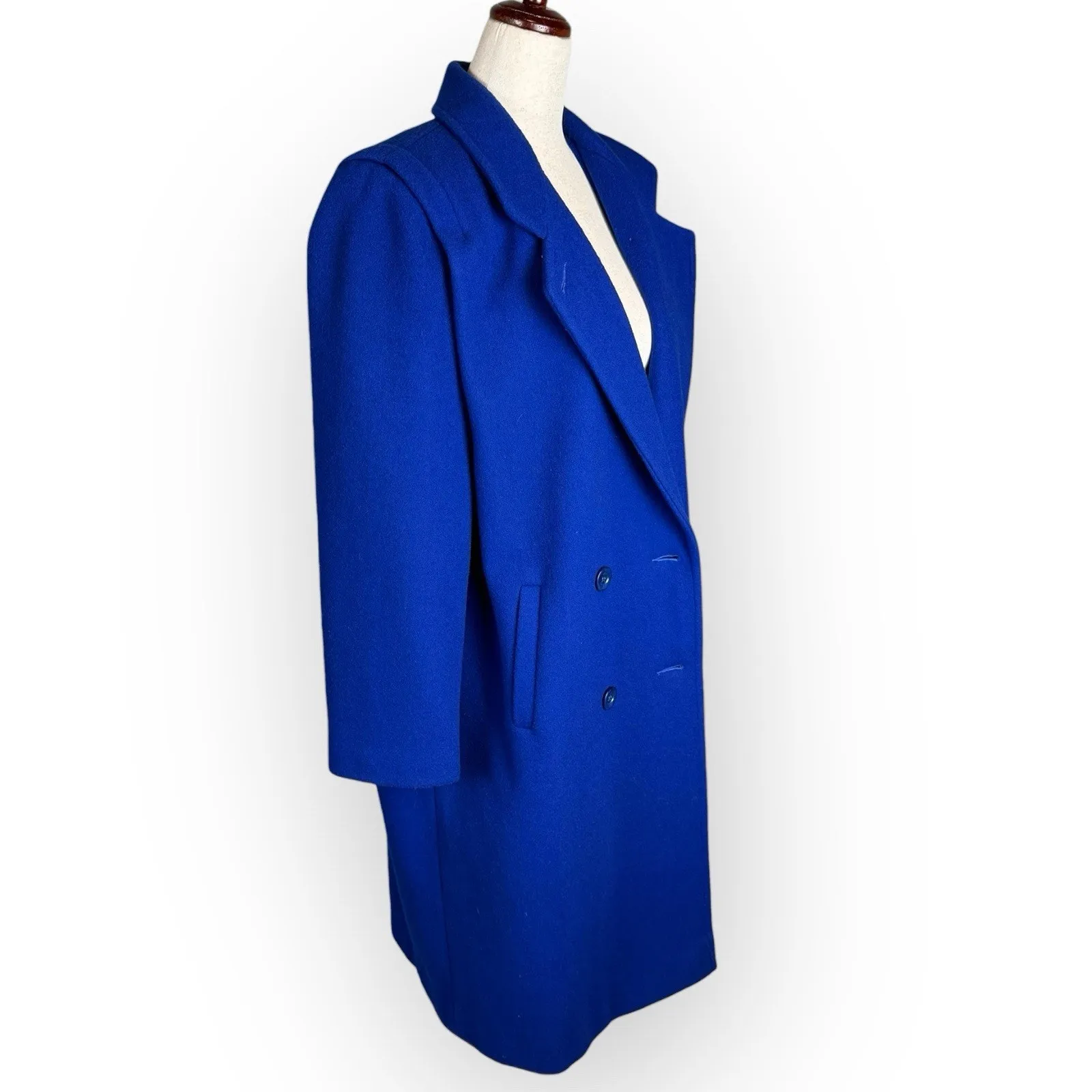 Vintage Blue 100% Wool Oversized Long Overcoat Size 7/8 - Image 6