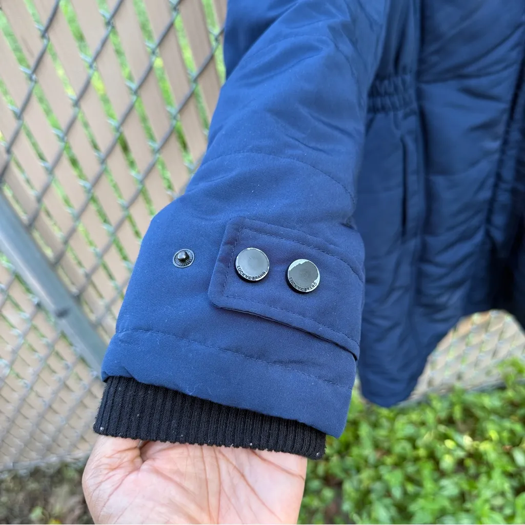 Lucky Brand Parka Coat Women Size S Navy Blue Quilted Hooded - Image 3