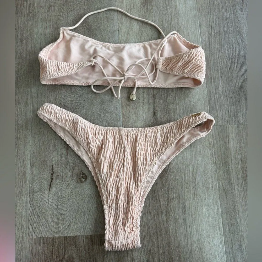 Sarah’s Day X White Fox Boutique Bikini Set Cheeky High Cut Ribbed Pink Tan M - Image 3