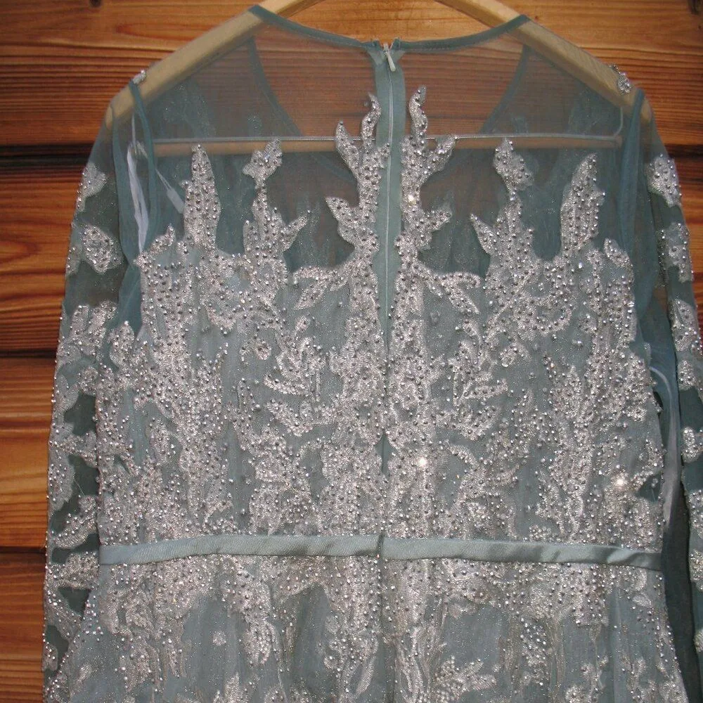 MAC DUGGAL 20337 Womens Embellished Bow Belt Illusion Long Sleeve A Line Dress - Image 14