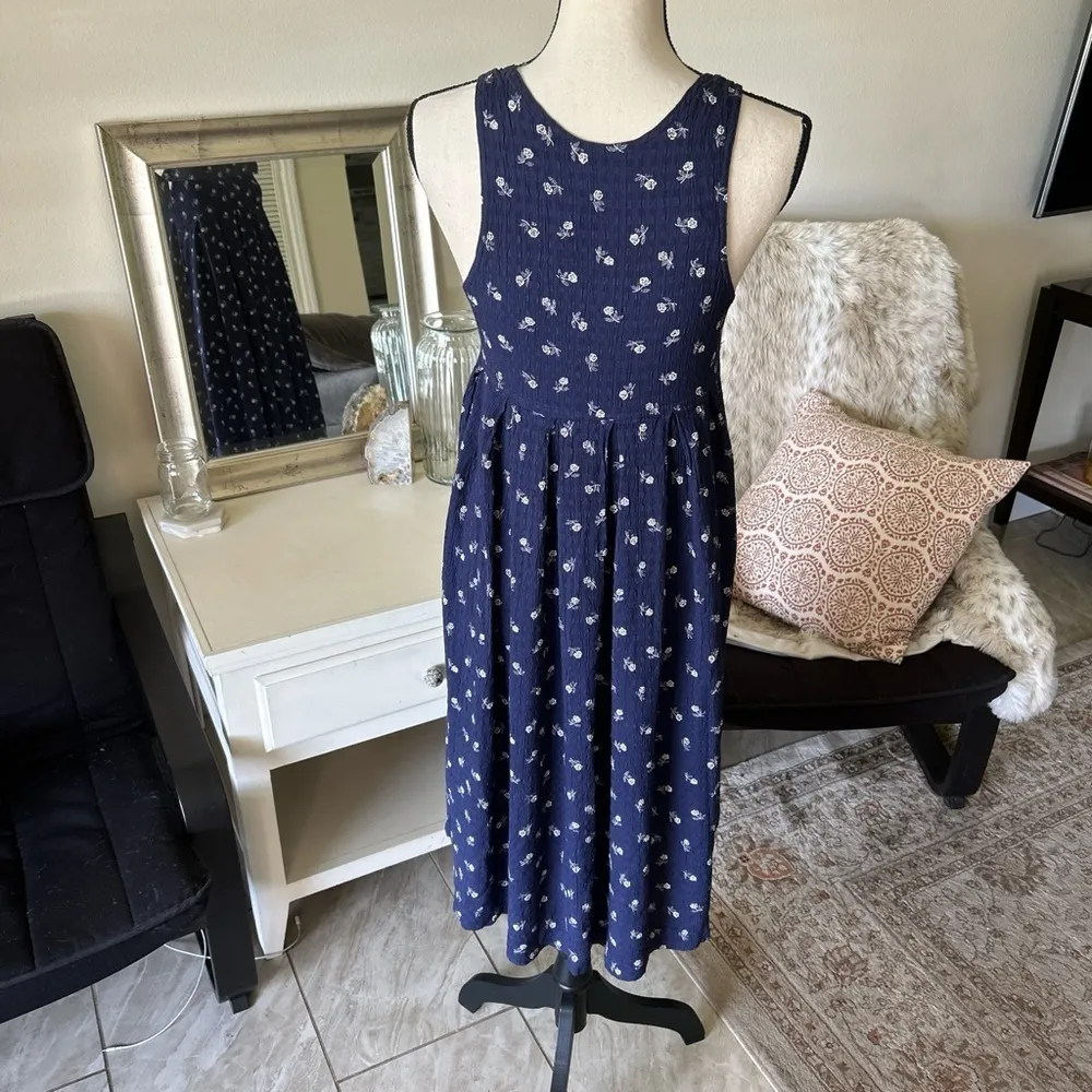 Vintage K.c Parker blue ditzy floral cottage Prairie, summer midi dress 14 med‌ - Image 5