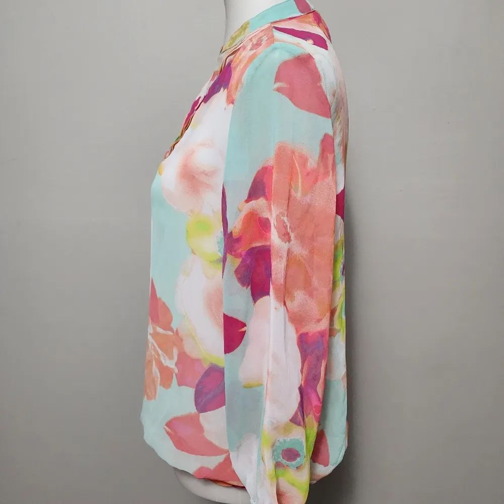 a.n.a coral aqua watercolor floral peasant blouse size medium - Image 4