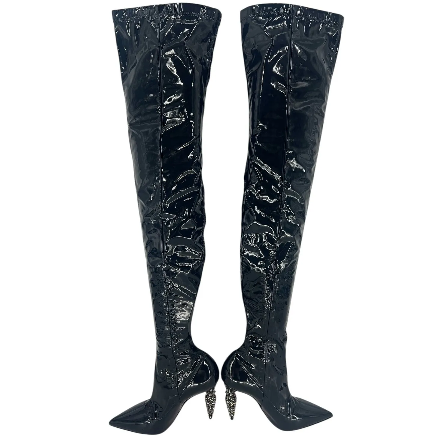 Christian Louboutin Limited Edition Black Lipstrass Patent Leather Thigh Boots - Image 5