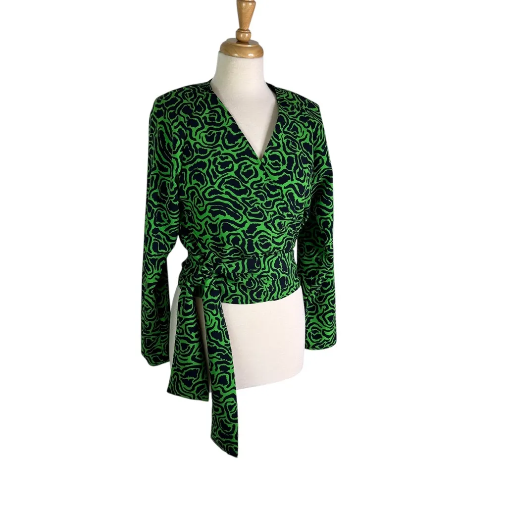 Rodebjer Dove Wrap Tie Blouse Green Navy Size 8 - Image 4