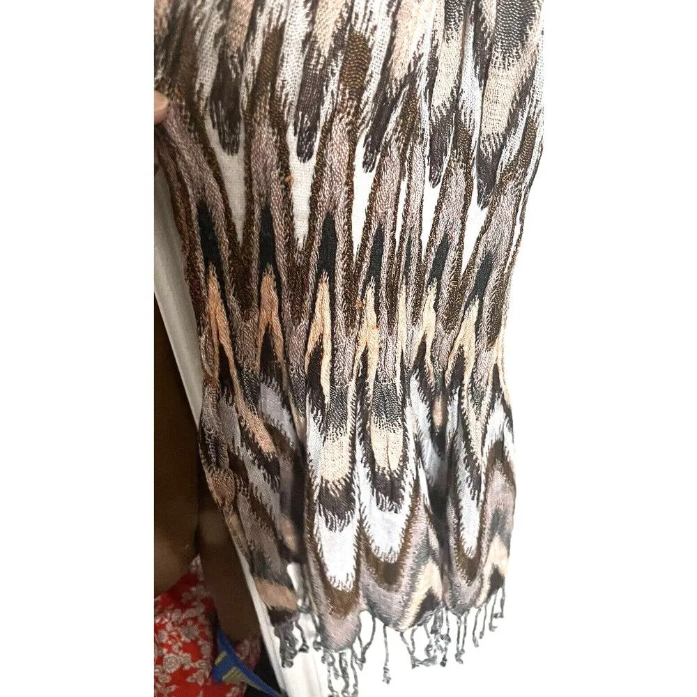 Shawlsmith London Scarf Fringe Brown Neutral Print 84" x 12" - Image 2
