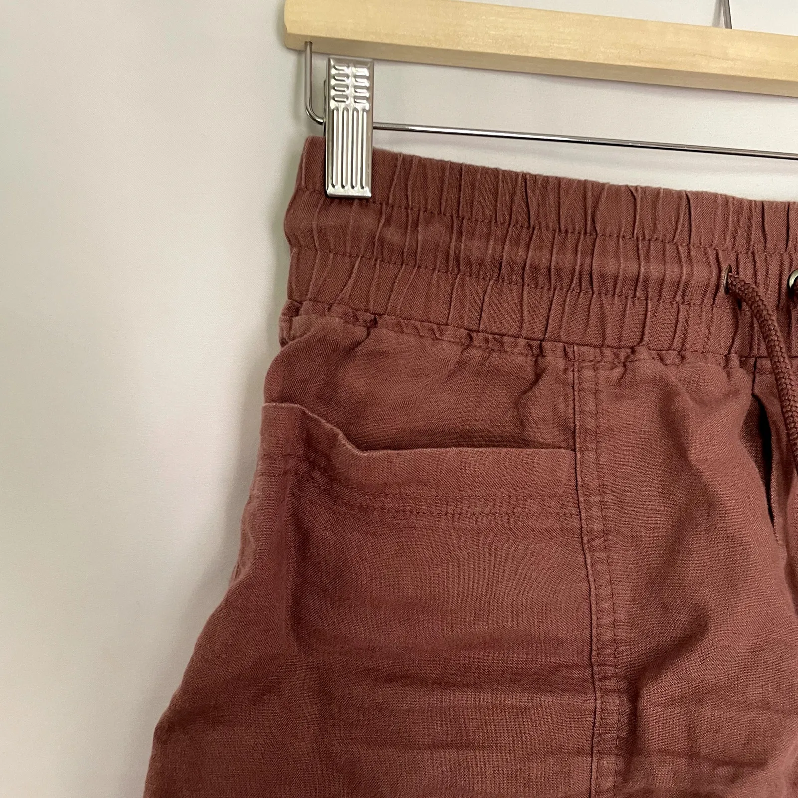Athleta cabo linen 4" short rust pink elastic waist shorts pockets women's 0 - Image 2