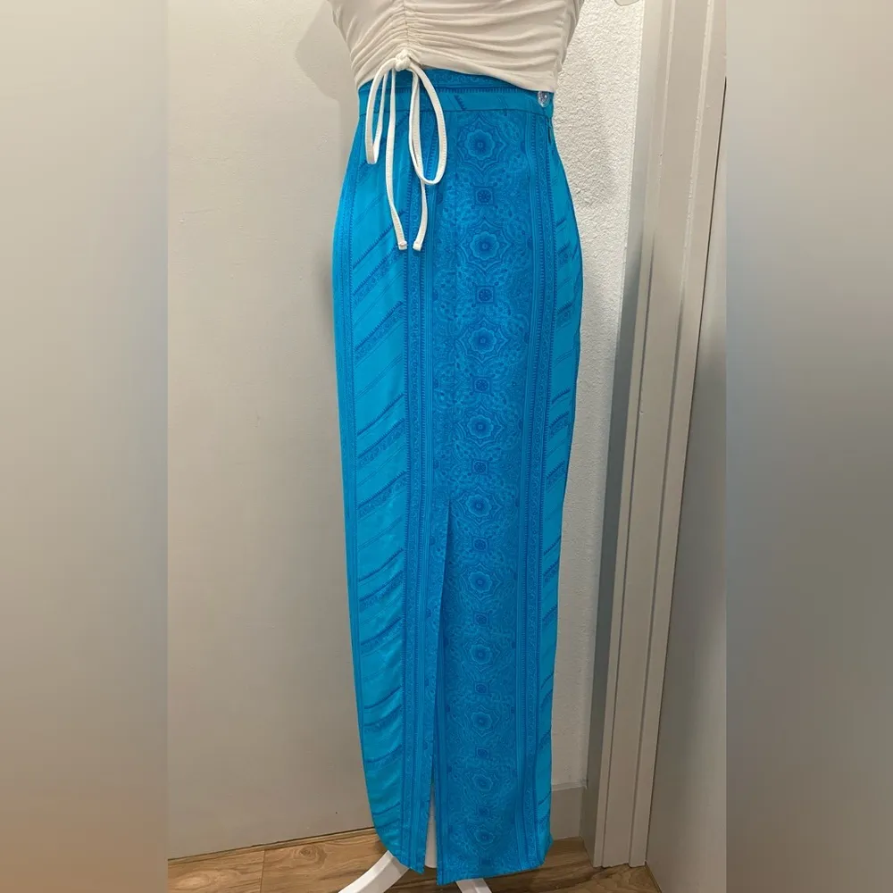 VTG 90s Magda Es Design Boho Blue Paisley Mandala Paneled Wrap Midi Maxi Skirt - Image 4