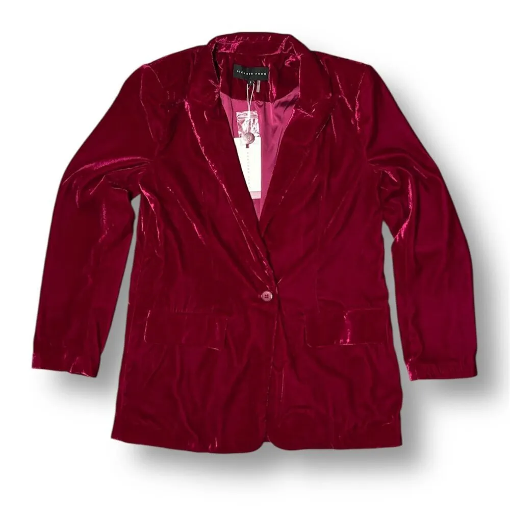 Anthropologie Endless Rose Fuchsia Matte Velvet Blazer One Button Party Holiday - Image 7