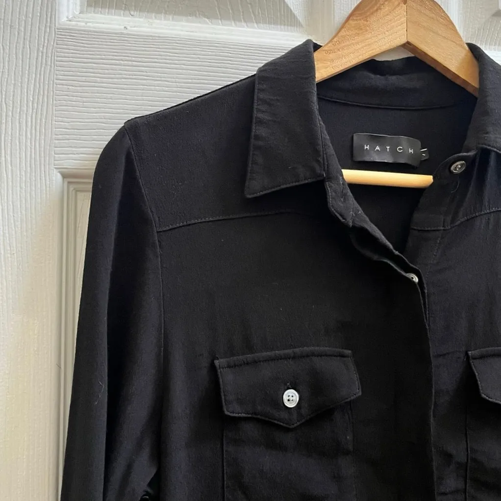 Hatch Black Collared High Low Concealed Placket Button Shirt Dress Size 1 Small - Image 11