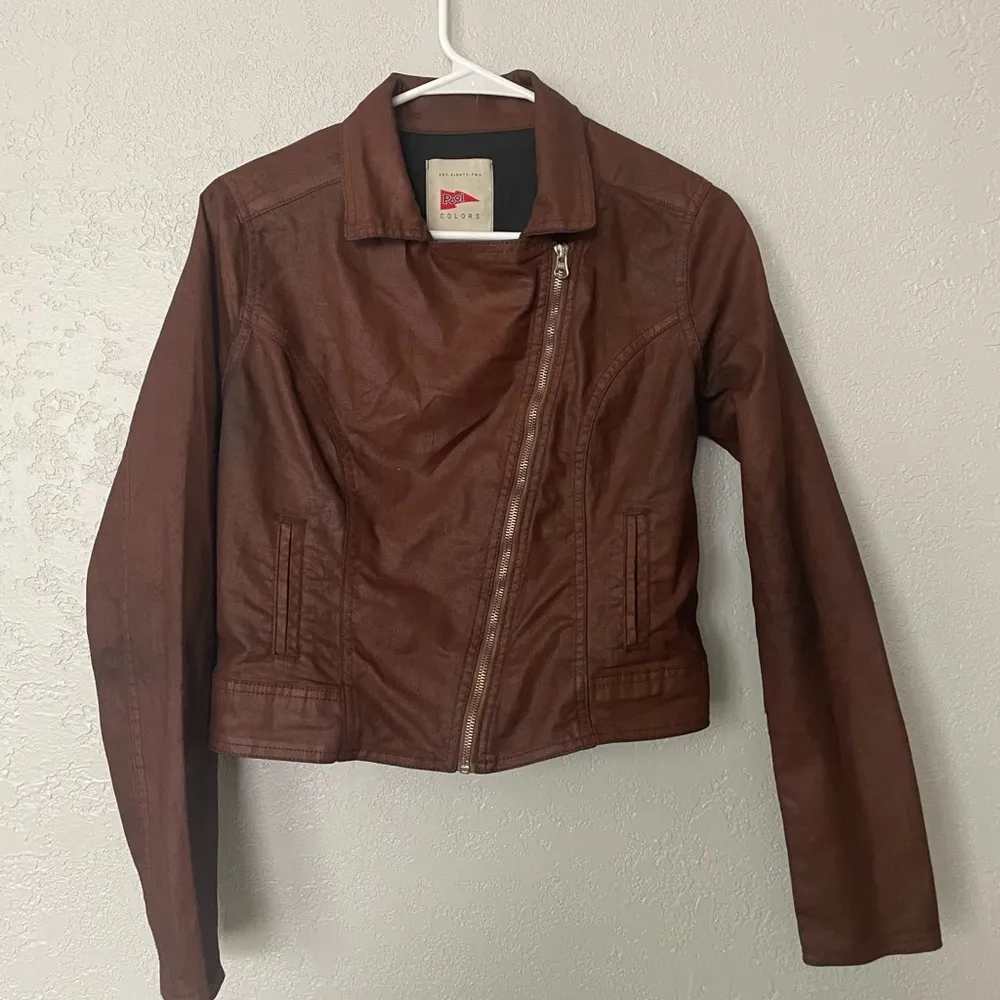 Pool colors brown biker jacket - Image 3