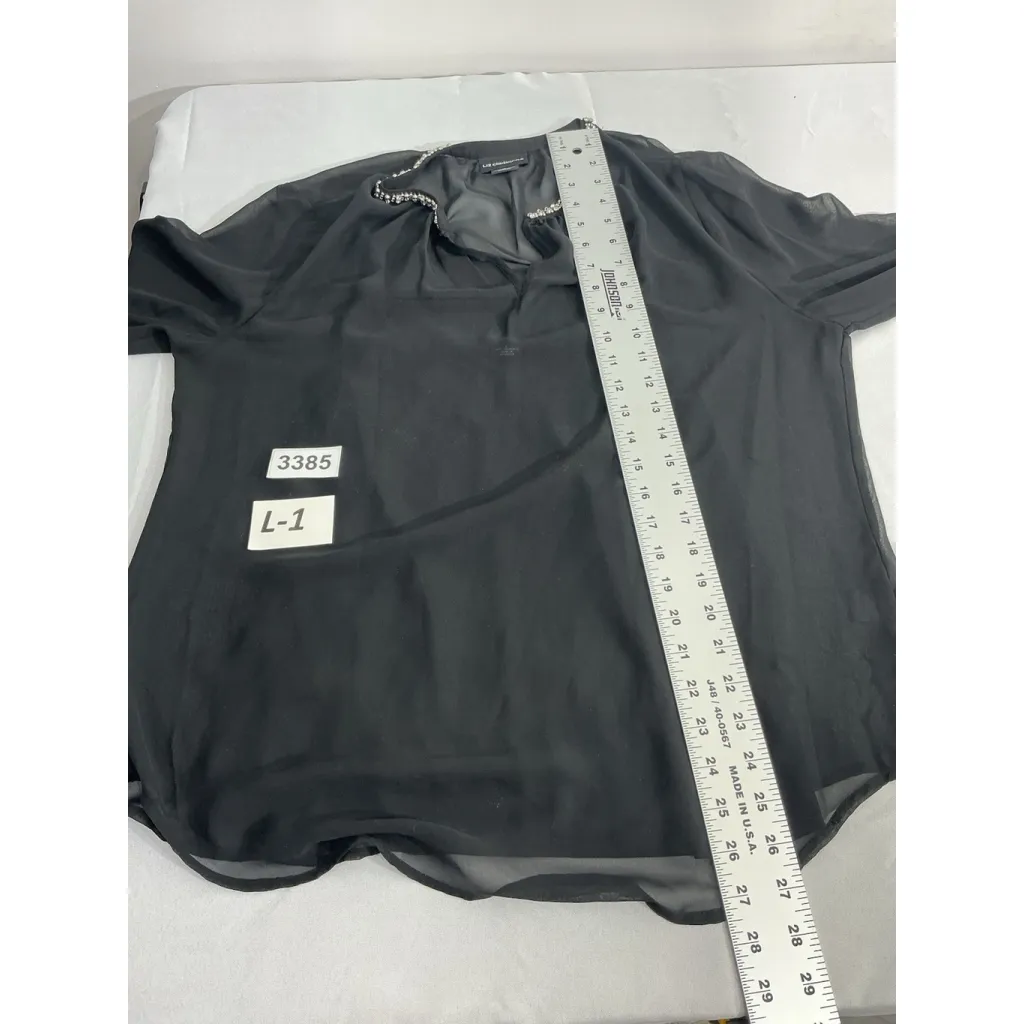 Womans Liz Claiborne Career L Black 2 Piece Blouse Sheer Studs - Image 8