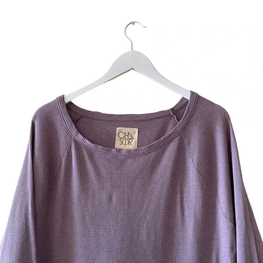 NWT Chaser Purple Knitwear Soft Long Sleeves Loungewear Cotton Womens Top SZ M - Image 6