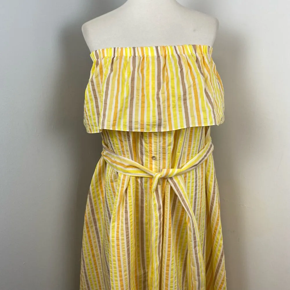 LemLem Zeritu Bahiri Yellow Striped Strapless Ruffle Maxi Dress Large New - Image 4
