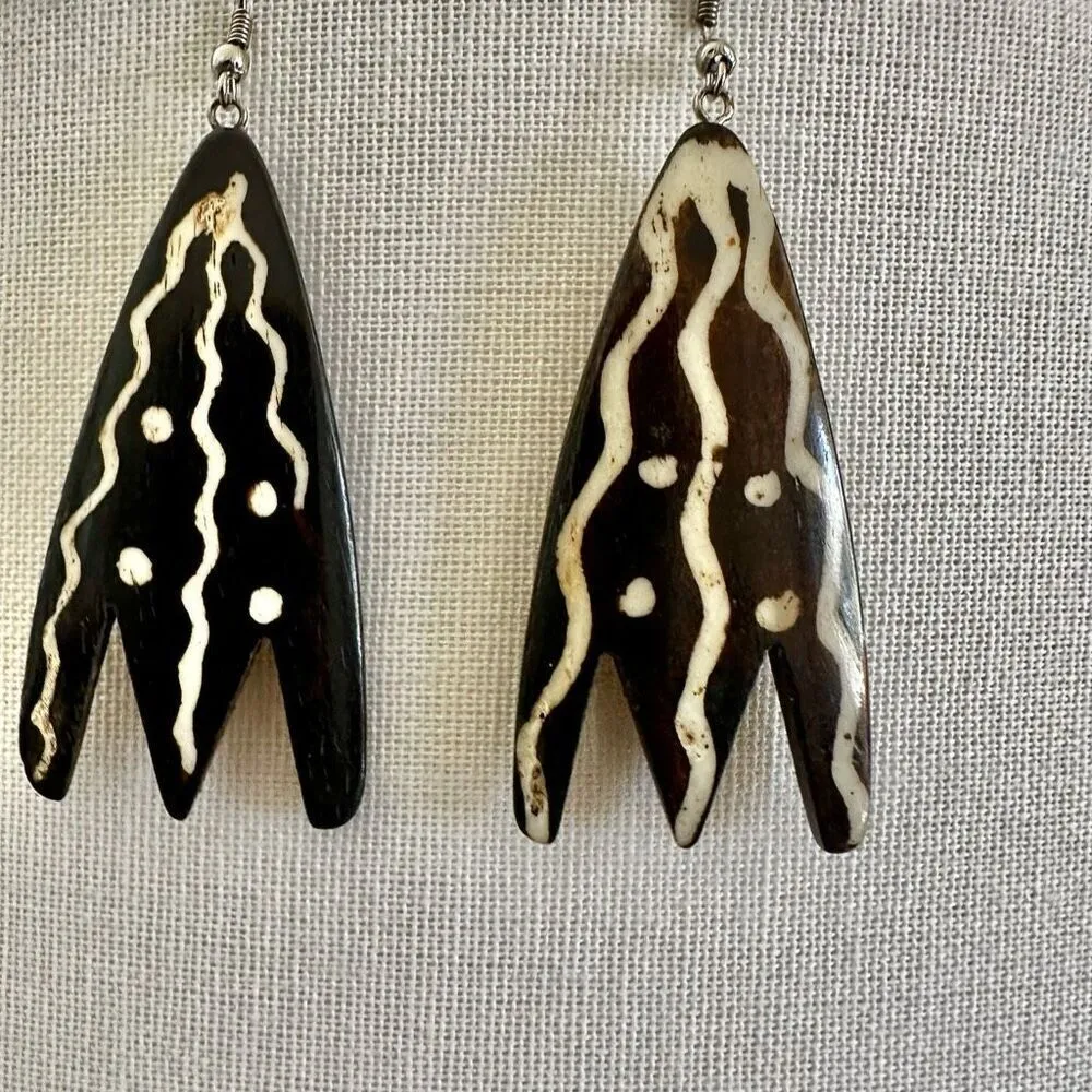 Brown and cream African long handmade earrings - Image 7