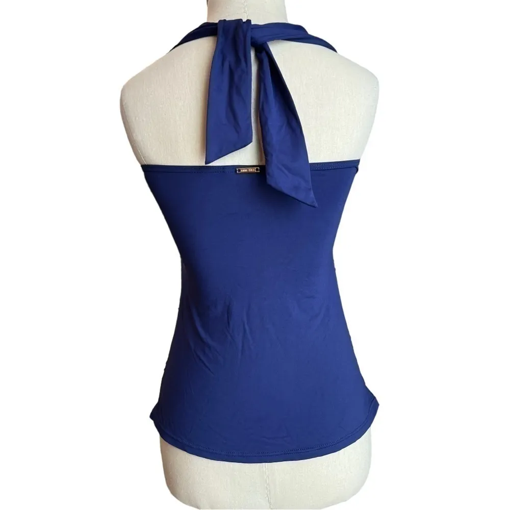 ANNE Cole Retro Navy Blue & White Halter Bandeau Tankini Top Size Small - Image 9