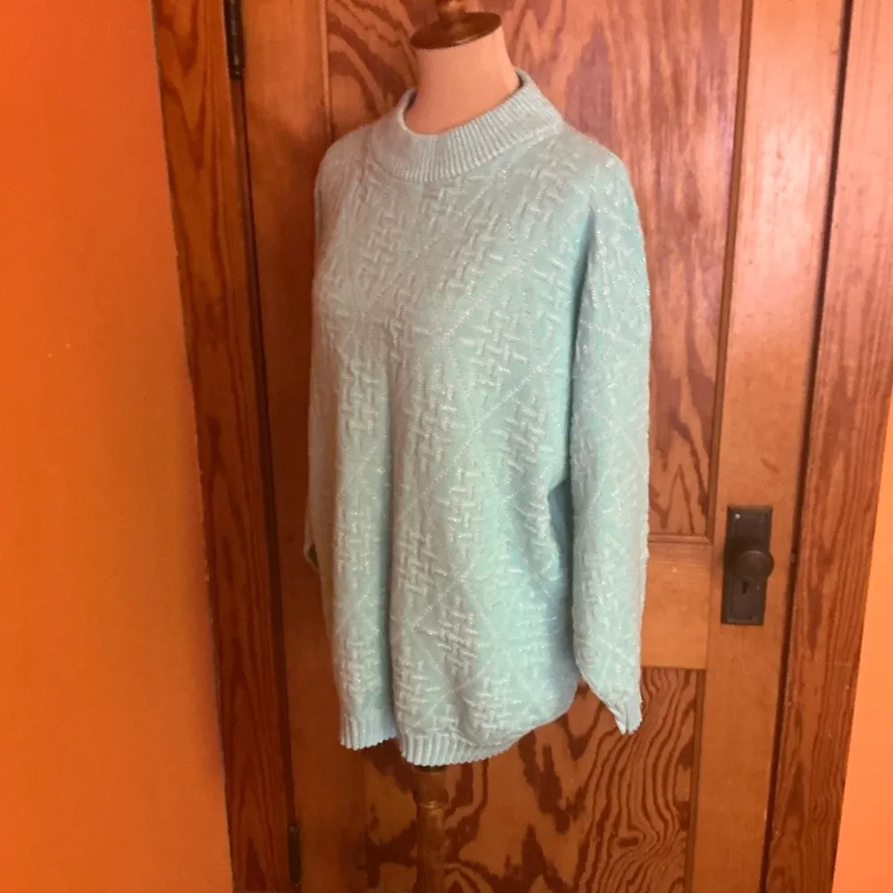 Vtg 80s mint green sparkly oversized sweater Size L - Image 8