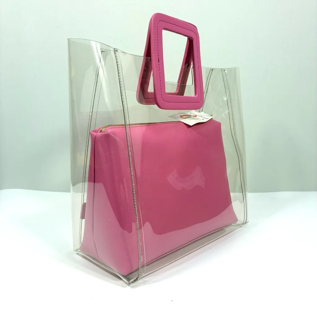 Staud Shirley Transparent Handbag Tote Leather PVC Clear Pink Medium NWT - Image 8