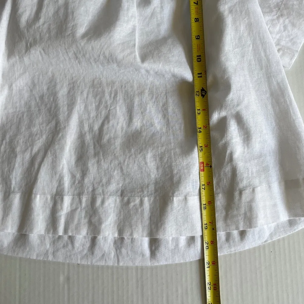 Saks Fifth‎ Avenue Sz S June Puff Sleeve Flare Crop Top Linen Blend Blouse White - Image 6