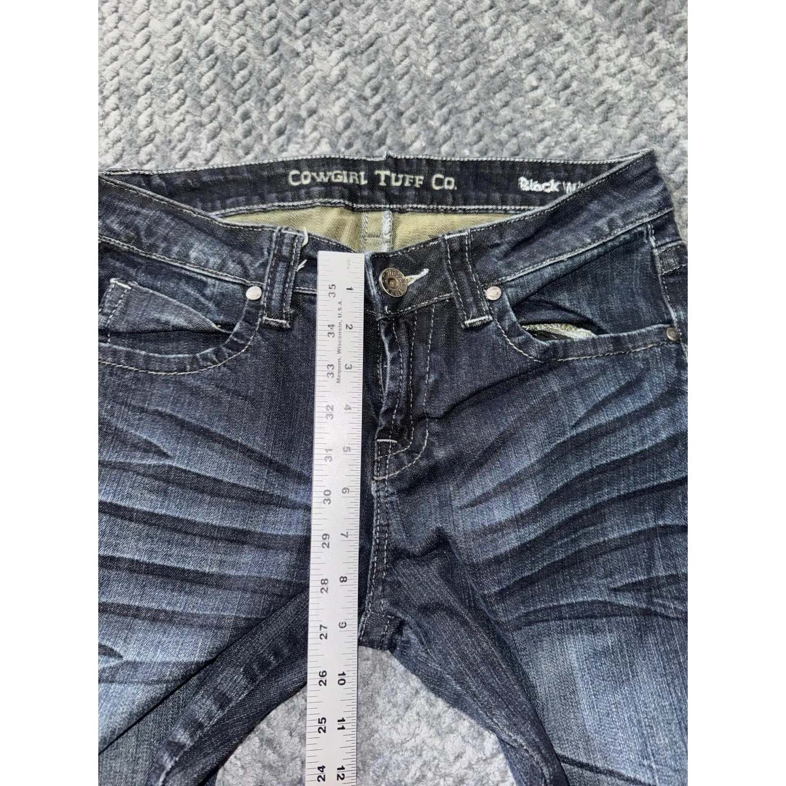 Cowgirl Tuff Women's Dark Wash Blue Denim Barbed Wire Straight Leg Size 29 - Image 10