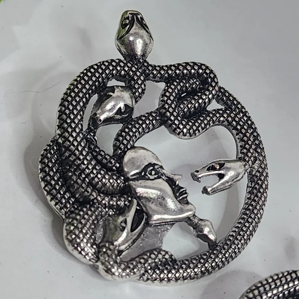 Unique Silver Medusa with Snake Statement Earrings - Image 2