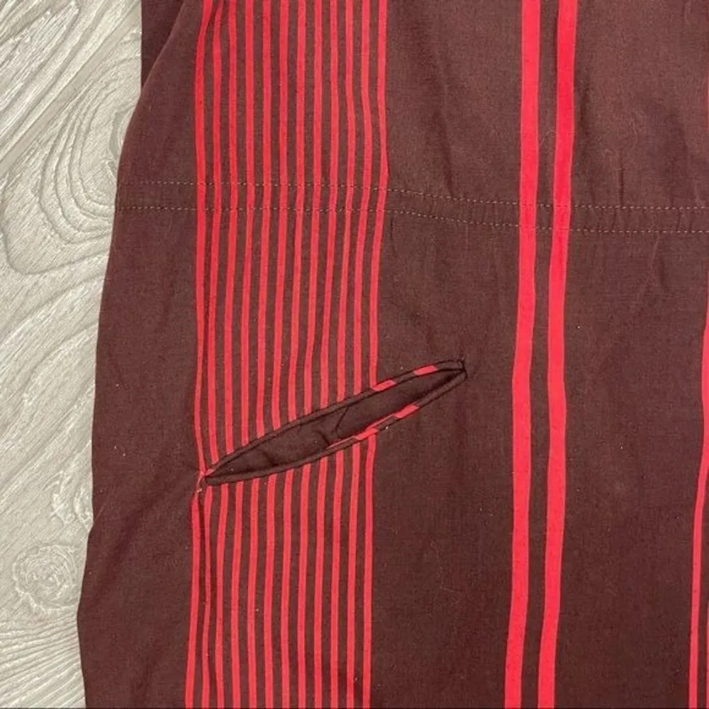 Vintage retro shift dress red and brown stripe with pockets no size should be a - Image 3