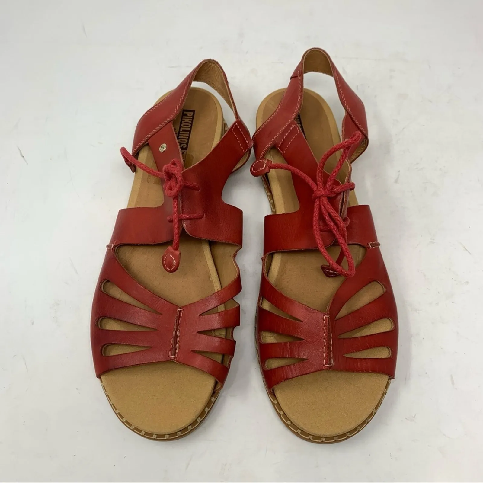 Pikolinos Marazul Red Leather Laser Cut Slingback Sandal Lace Up Size 42 Casual - Image 2