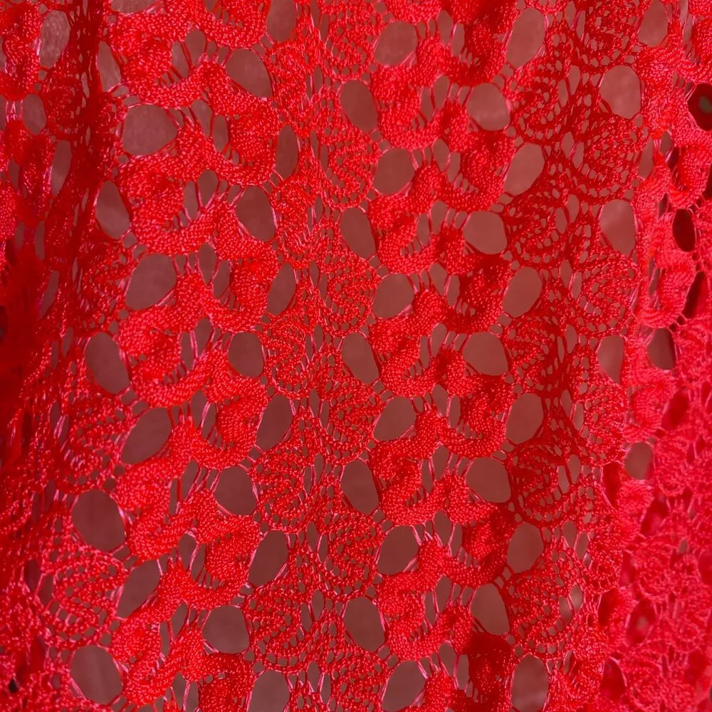 fluorescent orange women's L embroidered lace crop top cover up - Image 6