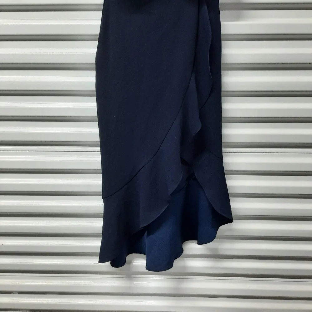 Aqua Dress Women's Size 0 Navy Blue One Shoulder Midi Cocktail Party - Image 6