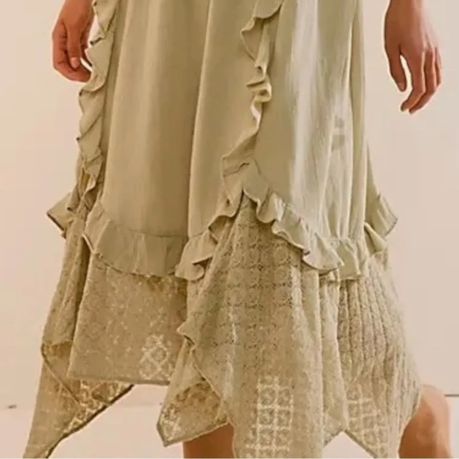 Free People Ethereal Bohemian Bring The Romance Midi Maxi Dress Stone Moss Large - Image 4