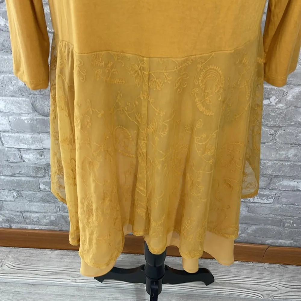 LOGO by Lori Goldstein Mustard Yellow Lace Tunic - Image 4
