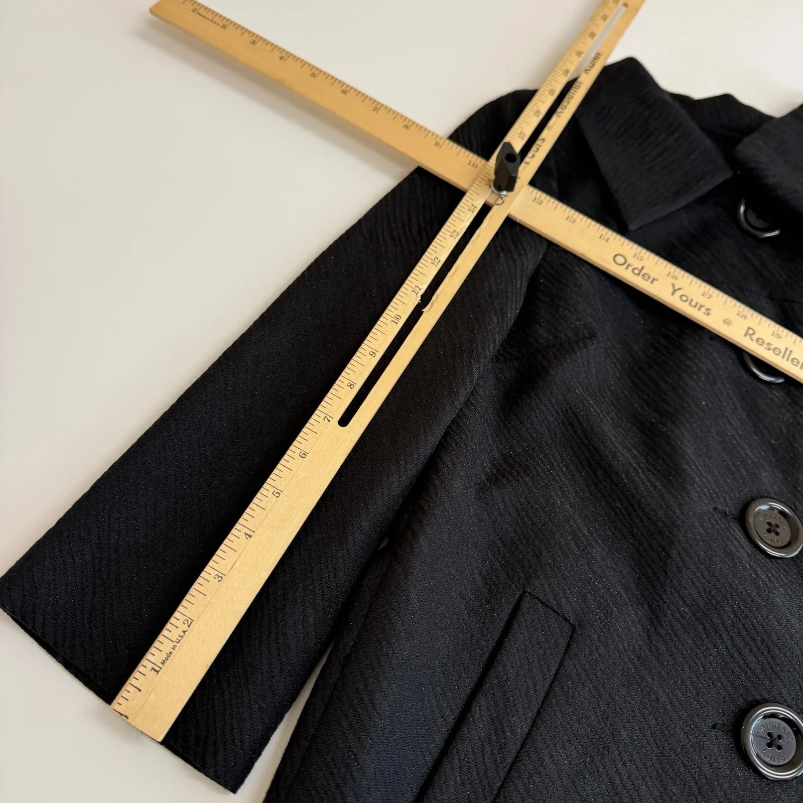 MICHAEL KORS Jacket Womens Medium Black Coat 3/4 Sleeve Button Front - Image 8