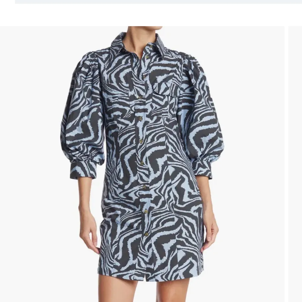 Ganni Blue Black Zebra Animal Print Puff Sleeve Mini Dress Size Small - Image 5
