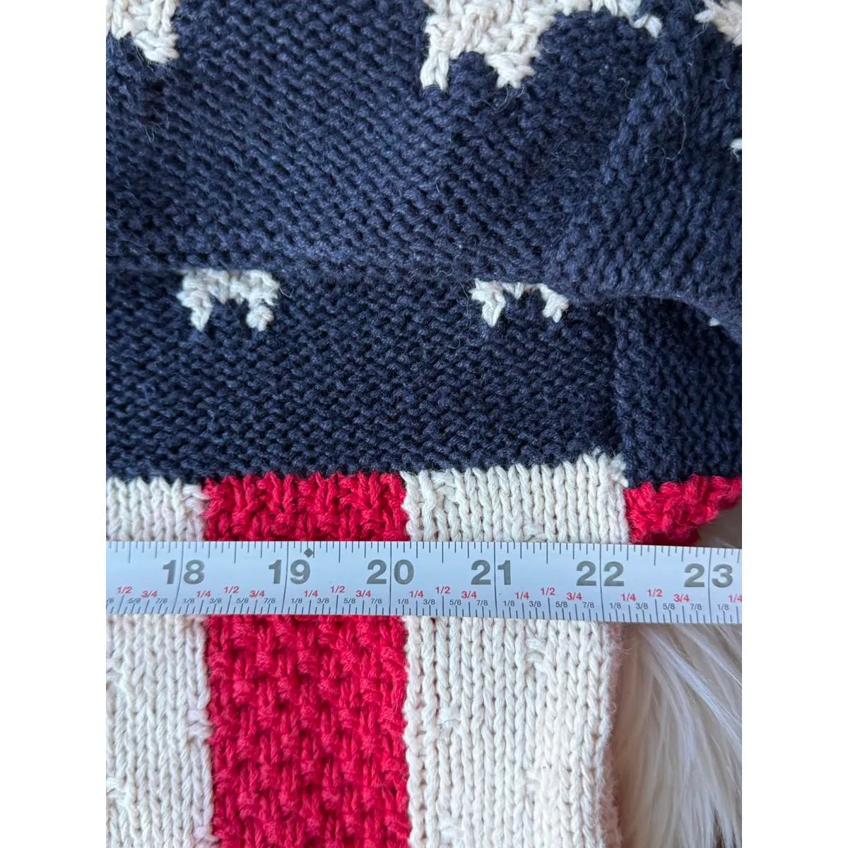Hand Knit American Flag Pattern Cardigan Sweater Red - Image 6