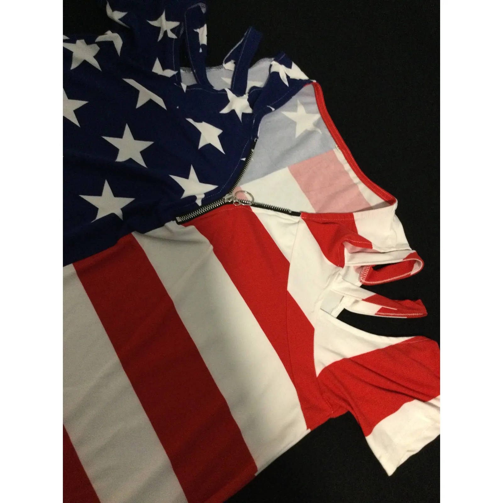 American Flag Dress Women's XL‎ Cold Shoulder Stars and Stripes Patriotic Blue - Image 6