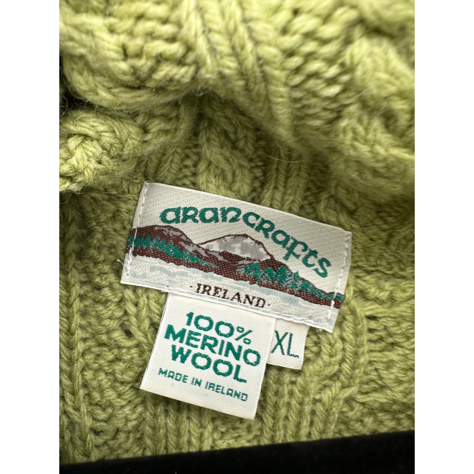 Arancrafts Womens Green Chunky Knit Merino Wool Cardigan Sweater Size XL Ireland - Image 6