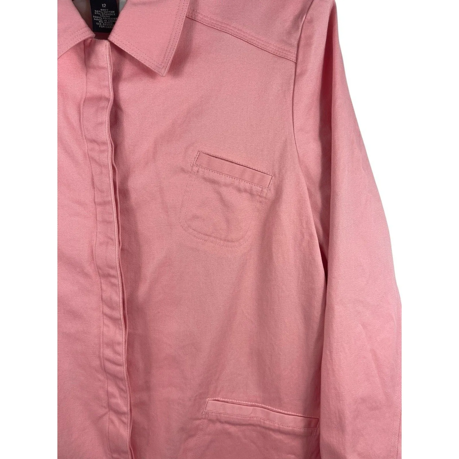 VTG Dialogue Women’s 12 Pink Cotton Spandex Button Front Jacket Lightweight 90s - Image 3